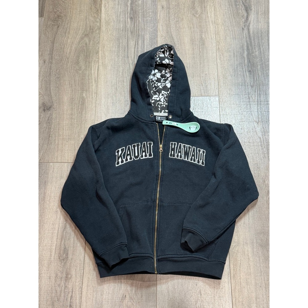 Paradise Lahaina Kauai Hawaii Zip Up Hoodie Black Floral Hood Lining Small